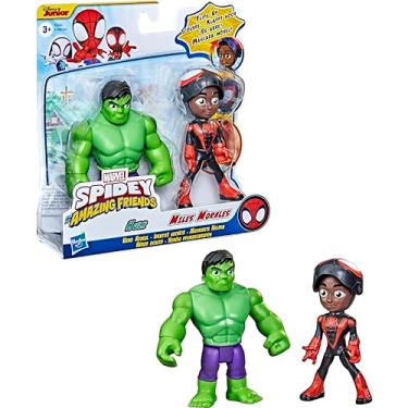 Imagem de Spidey and His Amazing Friends Marvel Hero Reveal 2-Pack,-Action Figures,-Mask Flip Feature, Miles Morales: Spider-Man and Hulk, 3 and Up