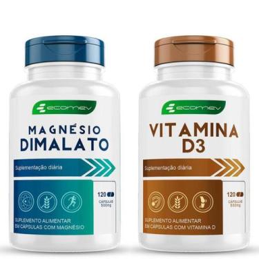 Imagem de Kit Magnesio Dimalato + Vitamina D3  100% Puro 500mg 240Cáps Ecomev