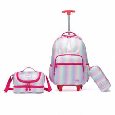 Imagem de Kit Mochila Rodinha Unicórnio Lancheira Térmica Estojo Organizador - P