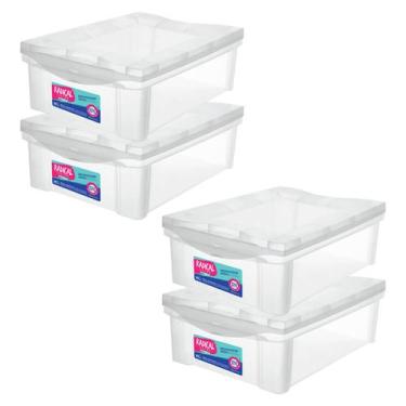 Imagem de Kit 4 Caixa Organizadora Média 13,5 L Cristal Com Trava - Ordene