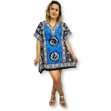 Imagem de Bata Kaftan Indiana Estampa Batik Saída de Praia Plus Size - Sarat Mod