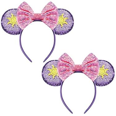 Imagem de FANYITY Orelhas de fantasia da Minnie, 2 faixas de cabeça para orelhas de Mickey para meninas e mulheres, tamanho livre (sol roxo 2)