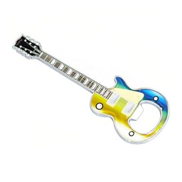 Imagem de LanHong 1 peça/conjunto abridor de garrafa abridores de garrafas de cerveja abridor de garrafas em forma de guitarra presente utensílios de cozinha para bebedores música amante de guitarra (azul e amarelo)