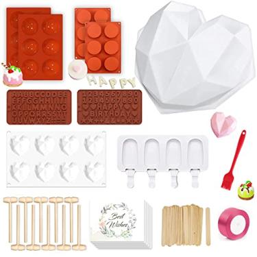 Imagem de WhiteRhino Conjunto de moldes de chocolate de silicone, molde grande de coração quebrável, molde de bomba de cacau quente de 6,6 cm, moldes redondos de Oreo para assar, moldes de bolo de picolé, moldes de carta, ótimo presente para férias de verão, aniversário