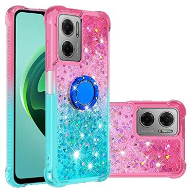 Imagem de Dinglijia Capa para Xiaomi Poco M4 5G, Gradiente Série Areia Movediça Glitter Bling Flutuante Líquido Flutuante Suporte TPU Amortecedor Cantos Reforçados Capa de Telemóvel Feminina para Note 11E 5G
