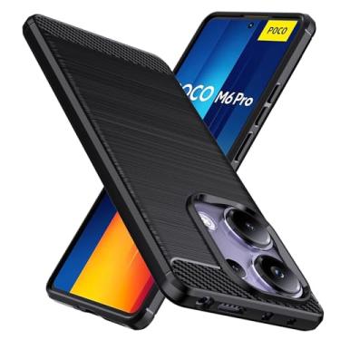 Imagem de Natbok Capa projetada para Poco M6 Pro 5G/Redmi 12 4G, TPU flexível [textura escovada] [antiderrapante] à prova de choque, proteção militar, capa fina para Xiaomi Poco M6 Pro 5G, preta