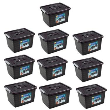 Imagem de Kit 10 Caixa Organizadora Multiuso Preta C/ Tampa 30L - Arqplast