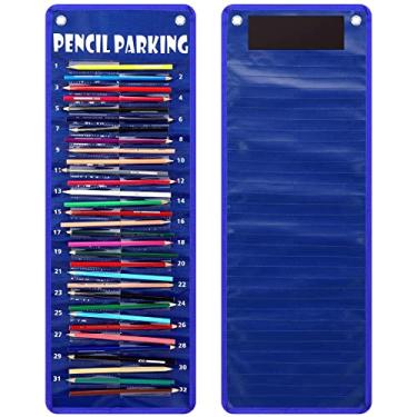 Imagem de Porta-lápis de bolso para estacionamento, porta-lápis, porta-lápis, porta-lápis, tecido de nylon com ilhós e tira magnética para crianças, professores, sala de aula, material de armazenamento escolar (simples)