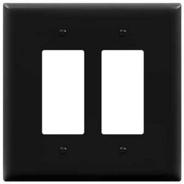 Imagem de (Oversize, Black) - ENERLITES Double Decorator Switch Cover, Two Gang Outlet Wall Plate, Oversized 2-Gang 14cm x 14cm , Unbreakable Polycarbonate Thermoplastic, UL Listed, 8832-BK, Black