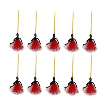 Imagem de Picks Decorativos Mini Vassoura Tule Laranja - 10 Unidades - SB Fábric