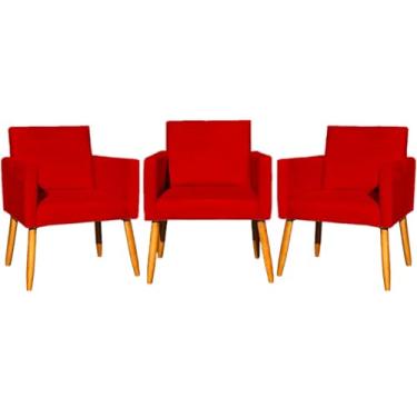 Imagem de Kit 3 Poltronas Decorativas Para Sala Nina Cadeiras Reforçadas Para Recepção Manicure Para Sala De Espera Consultório Escritório Suede Cores Pé Castanho (Vermelho)