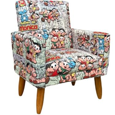 Imagem de Poltrona Infantil Decorativa Confortável Para Quarto Suede Com Estampa Monica Pés Castanhos