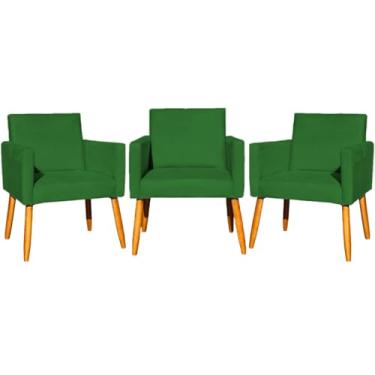 Imagem de Kit 3 Poltronas Decorativas Para Sala Nina Cadeiras Reforçadas Para Recepção Manicure Para Sala De Espera Consultório Escritório Suede Cores Pé Castanho (Verde)