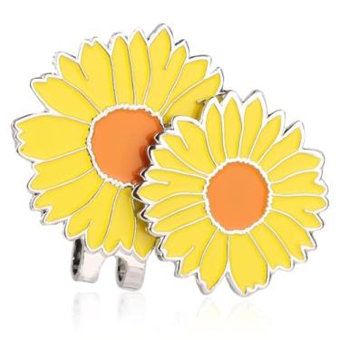 Imagem de Marcador magnético de bola de golfe com clipe de chapéu de golfe, marcador de bola de golfe de crisântemo, acessórios de decoração para bolsa de golfe, chapéu feminino e masculino (amarelo)