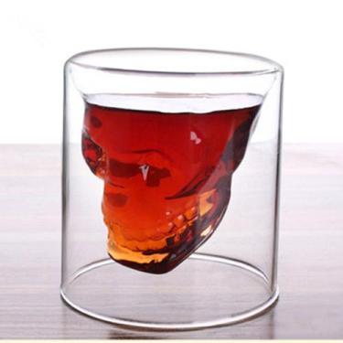 Imagem de Xícara De Café 2 Copos Parede Dupla Vidro 150ml Café Chá Bar--Crânio
