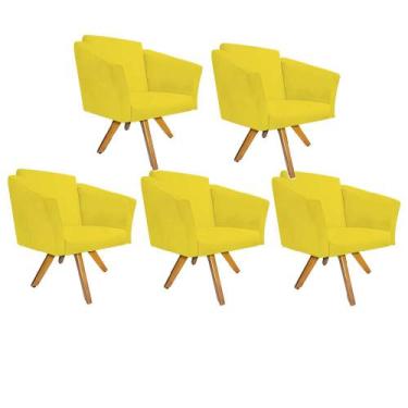 Imagem de Kit 05 Poltrona Cadeira Decorativa  Win Base Giratória Sala de Estar R