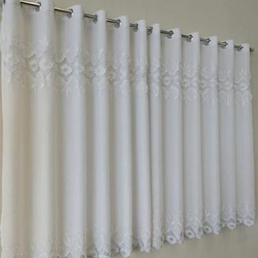 Imagem de Cortina Voil Guipir Com Forro Microfibra 3,00x1,80 Branca/Ouro/Marrom 