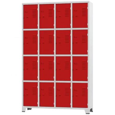 Imagem de Roupeiro de Aço 16 Portas Cinza com Vermelho 1,96 X 1,23 X 0,36 - ULTR