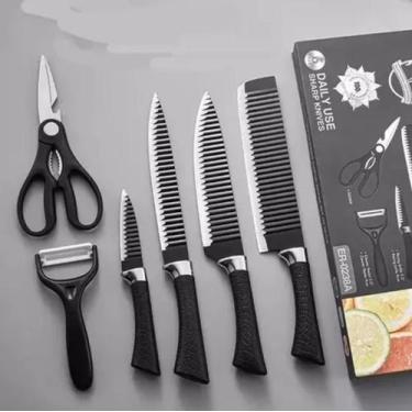 Imagem de Conjunto De Facas De Cozinha Com Lâmina Aço Inox 6 Pçs Preto - forging