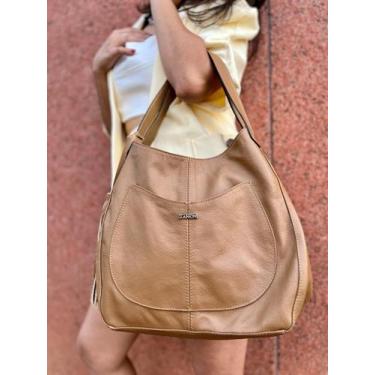 Imagem de Bolsa shopping feminina de couro caramelo Jussara - Bolsa de ombro de 