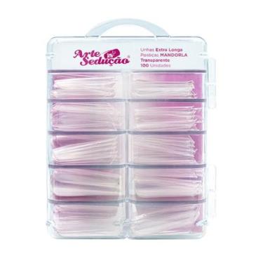 Imagem de Unhas Postiças Mandorla Extra Longa Transparente, 100 Und - Arte Seduç