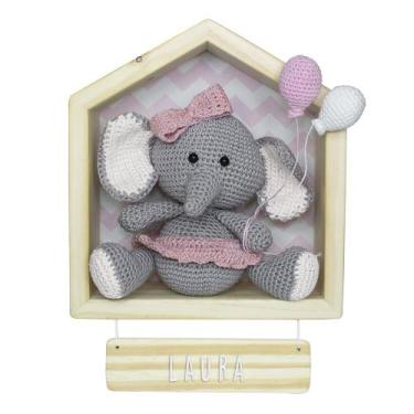 Imagem de Porta Maternidade Casinha Elefante Menina Crochê Quarto Bebê Infantil 
