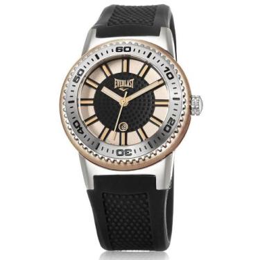 Imagem de Relógio Pulso Everlast Feminino Aço Silicone E455, Dourado+Preto, Únic