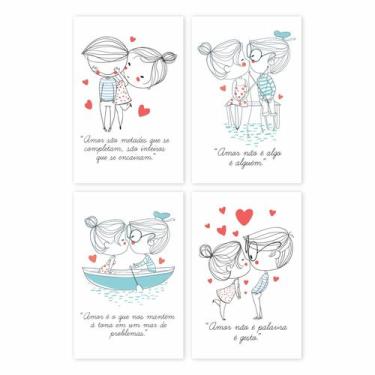 Imagem de Placas Decorativas MDF Frases Namorados 30x40cm Kit 4un - Quartinhos