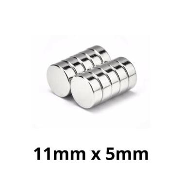 Imagem de Kit 10 Peças Imã Neodímio Disco Magnético N35  11 x 5 mm Super Forte P