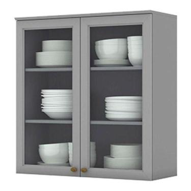Imagem de Armário Aéreo 2 Portas De Vidro 80 Cm Americana Cinza - Henn - MÓVEIS 