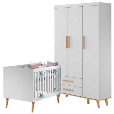Imagem de Berço Americano E Guarda Roupa Infantil Ludmila Branco Bétula - Caroli