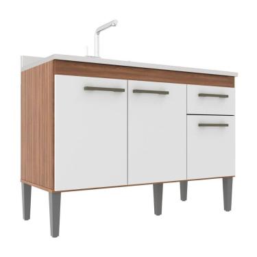 Imagem de Balcão de Pia 120cm Realeza 3 Portas e 1 Gaveta Branco