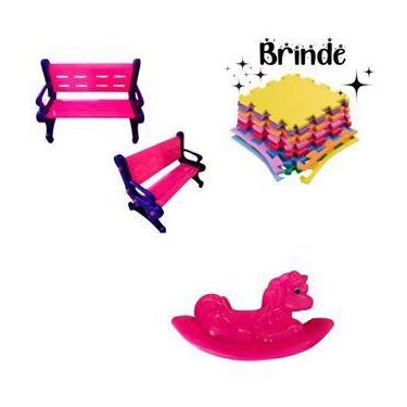 Imagem de Kit Banco Plástico com Gangorra Unicórnio e 4 Tatames 50x50 - Valentin