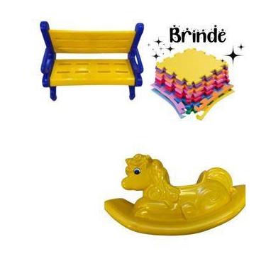 Imagem de Kit Banco Plástico com Gangorra Unicórnio e 4 Tatames 50x50 - Valentin