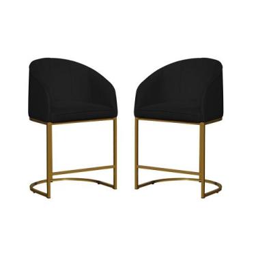 Imagem de Kit 02 Poltronas Banqueta Mia Tecido Suede Base Metal Dourada - Estopa