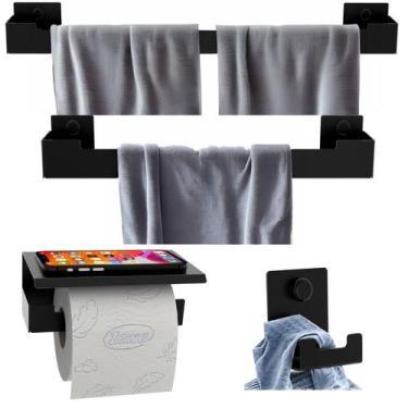 Imagem de Kit Acessórios Banheiro 4 Peças Preto Dupla Fixação SF.ELG - ShopForte