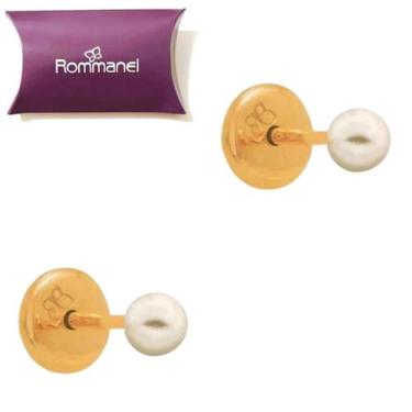 Imagem de Brinco Folheado Ouro 18k Rommanel Joias Pérola 4mm Tarraxa Bebe