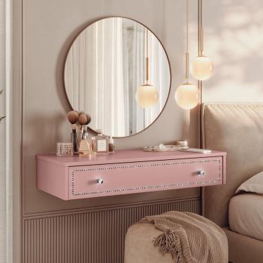 Imagem de Penteadeira Suspensa Strass Gaveta C/ Divisória e Organizador Maquiagem 80cm Rose Ac - Olivar Móveis