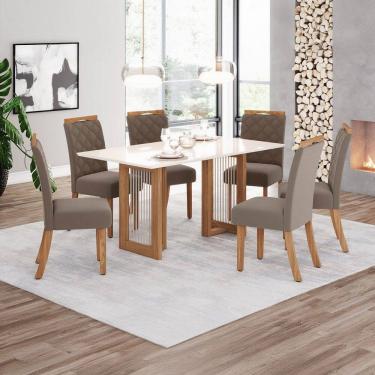 Imagem de Mesa de Jantar 6 Lugares Yara Natural/Off White/Marrom Amêndoa - Henn
