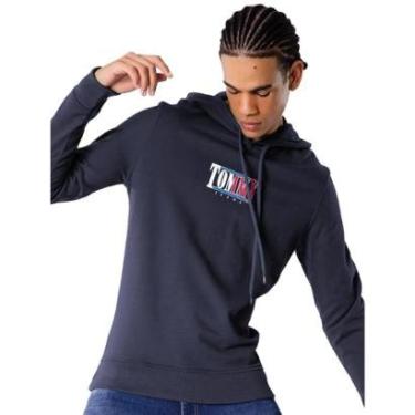 Imagem de Moletom Tommy Jeans Masculino Regular Crewneck Essential Graphic Hoodie Azul Marinho-Masculino
