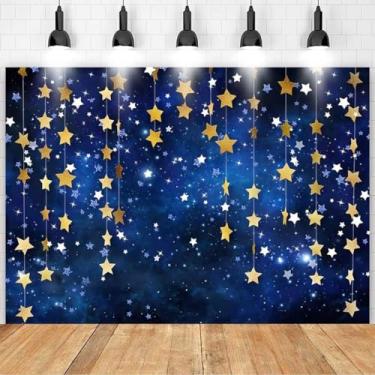 Imagem de Twinkle Twinkle Little Star Backdrops Navy Blue Galaxy Starry Sky Gold Glitter Little Star Photography Background Adultos Crianças Decoração de Festa de Aniversário Pano de Fundo de Chá de Bebê