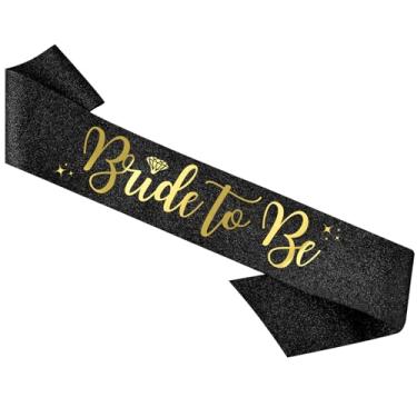 Imagem de HAPPYLAND Decorações de festa de despedida de solteira faixa noiva a ser preto ouro folha carta decorações de casamento festa chá de panela, suprimentos de festa de galinha.