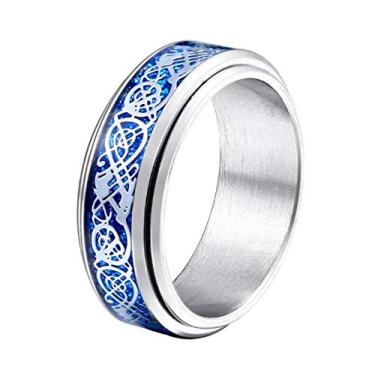 Imagem de HIJONES anel giratório de dragão celta de fibra de carboneto unissex de aço inoxidável para casamento