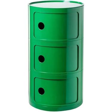 Imagem de Mesa de cabeceira redonda de plástico de 2/3/4 níveis de armazenamento com gavetas e porta deslizante armário de cabeceira moderno nórdico para quarto, verde, 32 x 58 cm