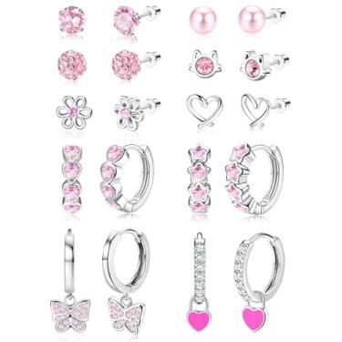 Imagem de Jstyle Brincos hipoalergênicos para meninas e mulheres, brincos de aço inoxidável cirúrgico para orelhas sensíveis, conjunto de brincos de argola fofos para meninas e crianças, joias para meninas