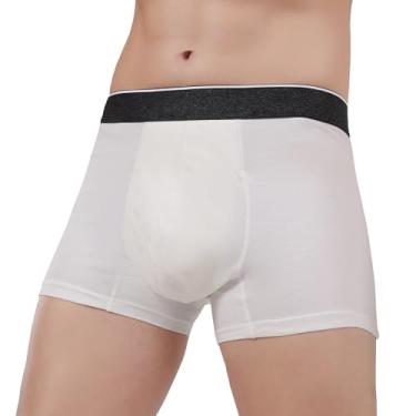 Imagem de AIRCUTE Cueca boxer masculina para incontinência de urina, abertura frontal, absorvente à prova de vazamento, para dribles de vazamento (pequena, branca)