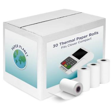 Imagem de Papel térmico para impressora compacta de recibos Clover da Paper Planet | Papel de recibo de máquina de cartão de crédito para terminal de pagamento compacto Clover | 30 rolos
