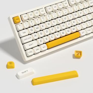 Imagem de YMKPVR KBDiy Teclas de perfil de leite de mel KOA 75 por cento, sublimação de tinta PBT amarelo bonito teclado personalizado, conjunto de 138 teclas para teclados mecânicos Cherry Gateron MX Switches