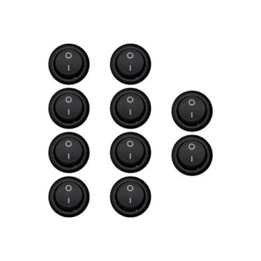 Imagem de 10 Botão Interruptor Redondo Para Móveis Embutir Liga/Desliga (Preto)