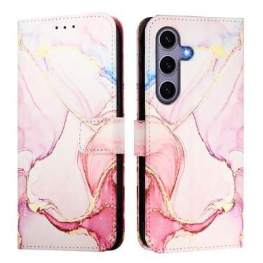 Imagem de LEMAXELERS Capa carteira para Samsung S25, Galaxy S25 para mulheres e meninas com suporte para cartão de suporte, flip magnético, capa de telefone de couro PU para Samsung Galaxy S25 mármore ouro rosa